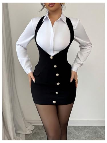 Floerns Women's Elegant Suspender Skirts High Waist Button Bodycon Overall Dress2