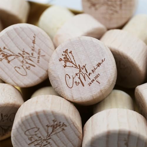 Tapones de vino de madera grabados a láser con acabado artesanal 3