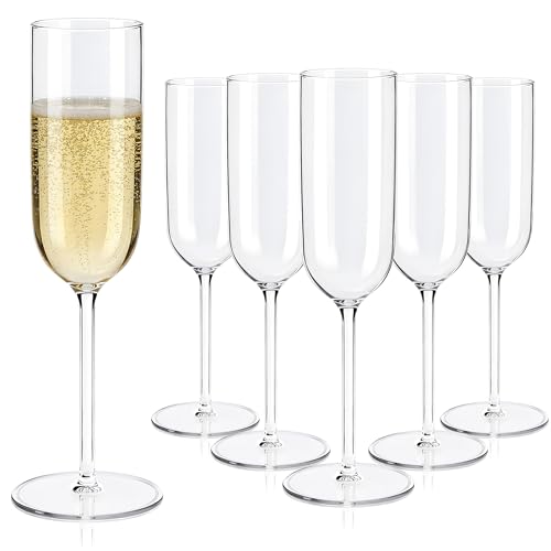 LEYIQU Plastic Champagne Flutes Set 6oz Unbreakable Champagne Glasses Bulk Shatterproof Reusable Mimosa Prosecco Sparkling Wine Cups for Wedding Party (Clear 24pcs)