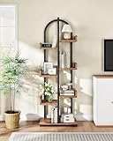 CHOEZON 145CM Corner Bookshelf, Curved 6-Tier Bookcase with Anti-Tip Kit, Adjustable Feet and Staggered Shelves for Living Room, Bedroom, Study, Office, Rustic Brown and Black TSJ06BF