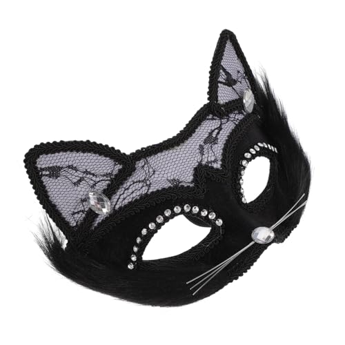 SHOWERORO Máscara de Fiesta de Disfraces de Gato Encaje Negro para Adultos Antifaz para Cosplay y Juegos de Rol Accesorio para Carnaval y Fiestas Temáticas