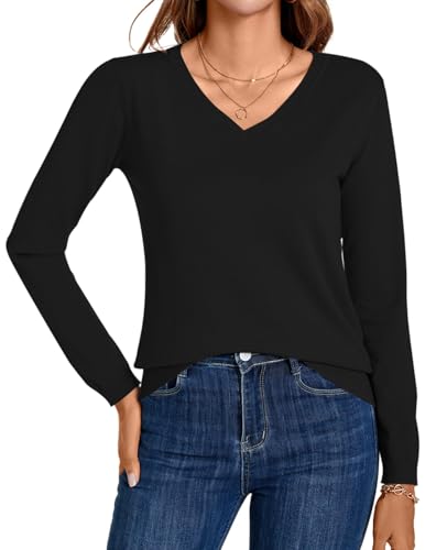 Image of MINTLIMIT Lightweight Sweaters for Women 2024 Casual Fall Long Sleeve Shirts Blouse Knit V Neck Pullover Sweater Tops