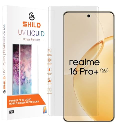 Image of SHILD - (Pack of 1) UV Tempered Glass Screen Protector for Realme 16 Pro Plus | 9H Hardness | HD Clarity | Fingerprint Unlock Compatible | Full Edge-to-Edge Coverage | Easy UV Installation