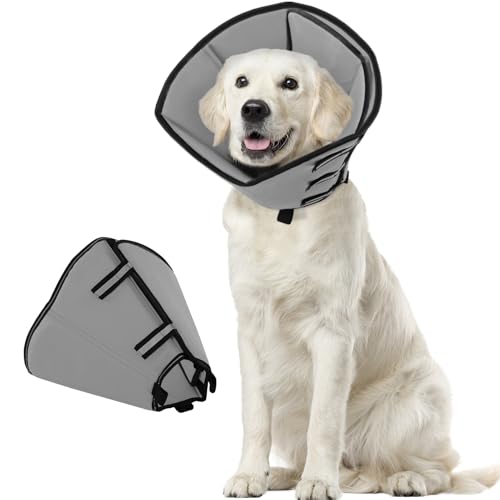 PUZAUKAL Collari Protettivi per Cani Collare Elisabettiano Cane Morbido Collare a Cono Traspirante Regolabile Collare di Recupero Cani Anti-morso Dopo L'intervento Chirurgico-Nero(L)