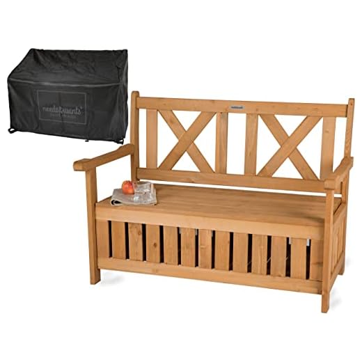 needs&wants® Banc de Jardin en Bois Résistant aux Intempéries avec Espace de Rangement et Couverture, Coffre 2 Places, pour Parc et Extérieur