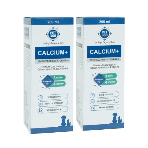 Image of PET360 Calcium+ Advanced Mobility Formula with Calcium, Amino Acids & Vitamins for Dogs & Cats | Bone Growth, Muscle Strength & Nerve Support | Nutritional Supplements for Pets - 200 ml, Pack of 2