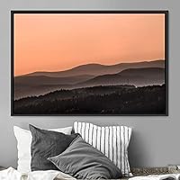 Framed Canvas Wall Art Orange Sunset Abstract Aerial Colorful Digital Art Landscape Minimalist Mountain Top Multicolor - 16x24 inches