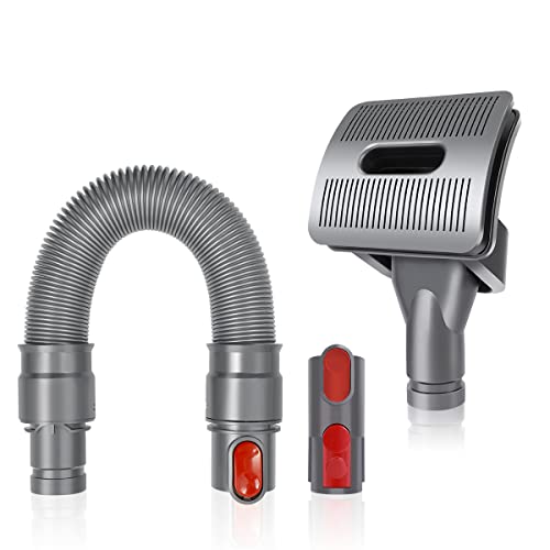 LANMU Grooming Tool with Flexible Extension Hose Compatible with Dyson V15 V11 V10 V8 V7 V6 Vacuum Cleaner, Dog Pet Brush Attachment with Quick Release Converter Adapter