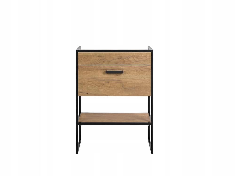 Metalowa szafka łazienkowa pod umywalkę szuflada 60 cm dąb loft złoty matowy - meble łazienkowe