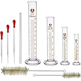 Glass Graduated Cylinder Set - Thick Lab Cylinders 5ml 10ml 50ml 100ml Measuring Cylinder with 3 Glass Dropper, 2 Brushes and 1 Glass Stirring Rod