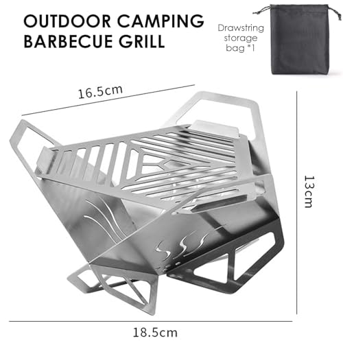 Disnace Tragbarer Faltbarer Campinggrill, Kleiner Edelstahl Camping-Grill Lagerfeuer-Grill für Camping, Faltgrill Outdoor Picknick Terrasse und Garten, Inklusive Tragetasche, 18.5 * 13cm