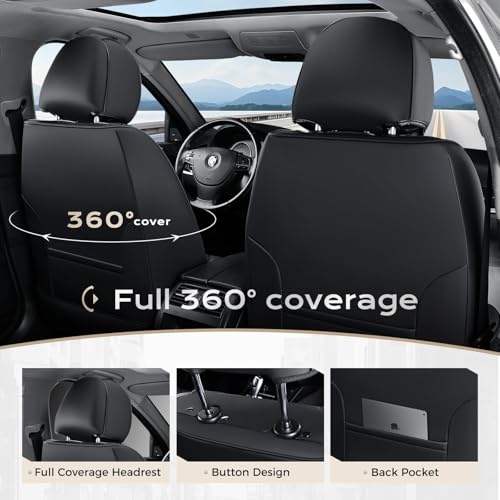 Image of Coverado Car Seat Covers Front Seats, 2-Pack Black Seat Covers for Cars, Waterproof Nappa Leather Car Seat Covers for Cars, Car Seat Protector Car Seat Cushion Universal Fit for Most Cars Truck SUV
