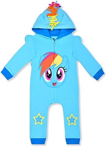 Hasbro My Little Pony Long Sleeve Coverall Bodysuit Creeper with 3D Hood for Girls, Blue, Size 4T