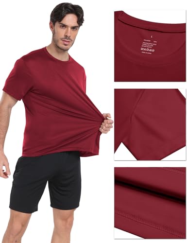 Hovsiyla 5 Pack Workout Shirts For Men Athletic Running Gym Quick Dry Short Sleeve Performance Moisture Wicking T Shirt Black/Navy Blue/Azure/Burgundy/Army Green-S thumb #2