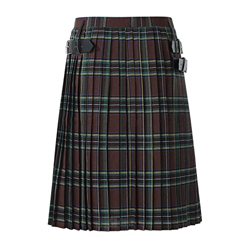 Kilt escocês clássico xadrez para homem - saia escocesa com bolsos contrastantes - Streetwear roupa - Kilt Gótico - saias medievais tradicionais da época, Castanho, M