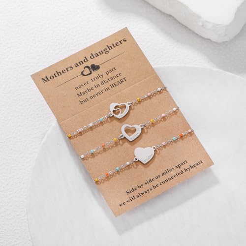 Image of DS Mother Daughter Bracelets Set,18K Gold Plated Stainless Steel Heart Jewelry for Women Girls,Mothers Day Gifts for Mom /Daughter,Adjustable Matching Bracelets for Mommy and Me gift box packaging