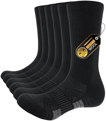 PULIOU Merino Socken Herren Damen Thermosocken Wandersocken Outdoor & Trekking-Socken, Anti-Blasen, Gepolstert Arbeitssocken Wintersocken