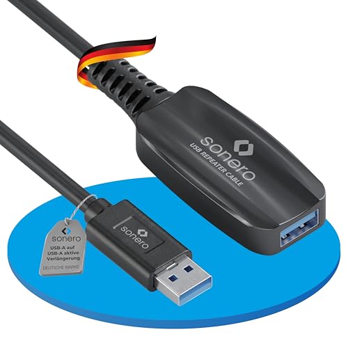 Sonero® USB 3.2 Kabel, aktives Verlängerungskabel mit Signalverstärker, Datenkabel, A Stecker auf A Buchse, 5 GB/s, 10.0m, schwarz