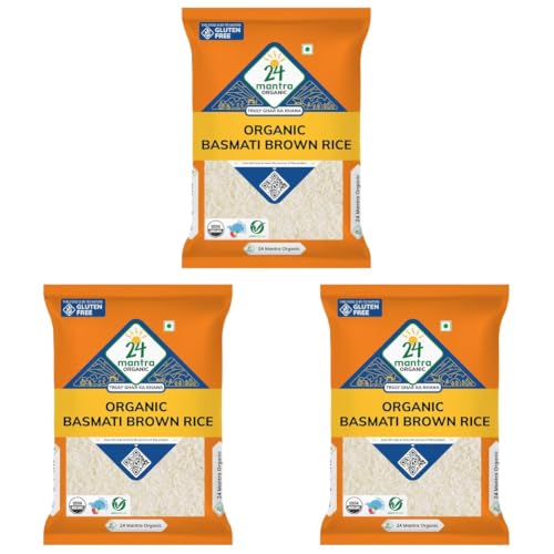 Image of 24 Mantra Organic Unpolished Basmati Rice Premium Brown /Basmati Brown Chawal - 1 Kg | Pack of 3 | 100% Organic | Chemical Free & Pesticides Free