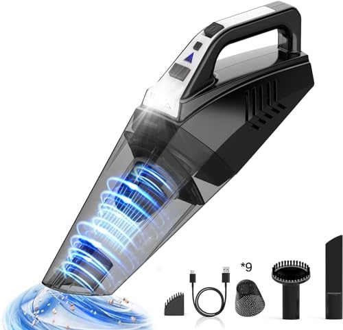 Hihhy Handstaubsauger 120W, Handstaubsauger Akku 9500 Pa, Handstaubsauger Kabellos mit LED Licht, Auto Staubsauger Stark, Handsauger mit 9 Filtern, Black