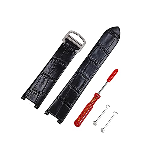 Hooxue 20mm Black Leather Watch Band Strap 18mm Deployment Buckle+Screw Tube Kit Compatible with Pasha De Cartier Series