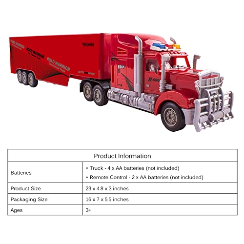 Vokodo Rc Semi Truck And Trailer 23" With Lights Electric Hauler Remote Control Kids Big Rig Toy Carrier Van Transport Vehicle Ready To Run Semi-Truck Cargo Car Great Gift For Children Boys Girls Red #TOP4