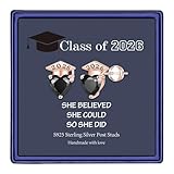 Pendientes de tuerca de plata de ley S925 con circonita cúbica y corazón 2021, chapados en oro de 14 quilates, hipoalergénicos, para orejas sensibles, regalos de graduación universitaria para ella