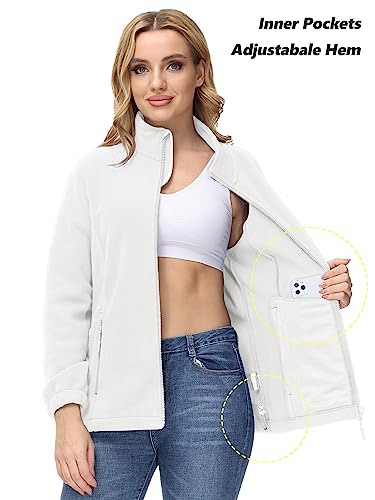Magcomsen White Fleece Jacket For Women Lightweight Full Zip Coats Soft Warm Polar Fleece For Winter, L #TOP4