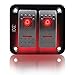 FXC Rocker Switch Aluminum Panel 2 Gang Toggle Switches Dash 5 Pin ON/OFF 2 LED Backlit for Boat Car Marine Red