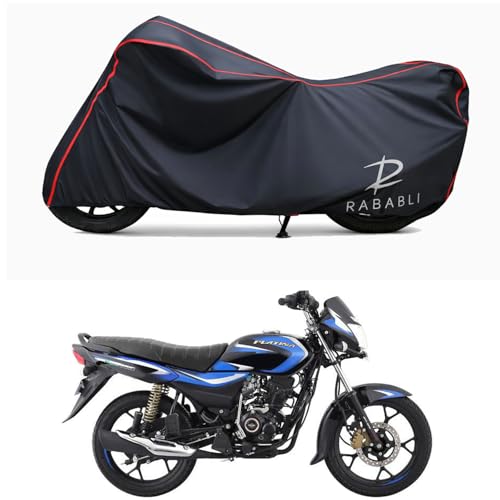 Image of Waterproof Bike Body Cover Compatible for | Bajaj Platina 100 | Taffeta Fabric, Red Piping Design, Bottom Elastic Fit | Dustproof, Sun UV & Rain Protection for All Bikes