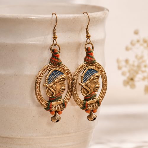 Image of Handcrafted Tribal & Dhokra Art Earrings Collection for Women - Royal Boho Statement Designs in Brass, Wooden, Beaded & Geometric Styles