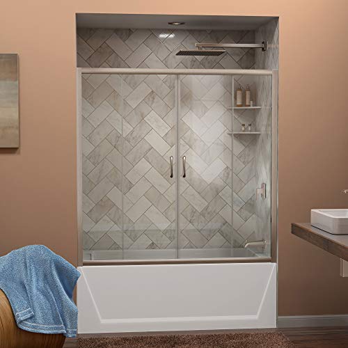 DreamLine Visions 56-60 in. W x 58 in. H Semi-Frameless Sliding Tub Door in Brushed Nickel, SHDR-1160586-04