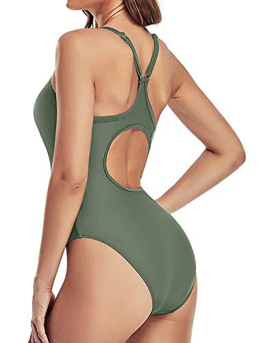 Tempt Me Army Green Athletic One Piece Swimsuits For Women Training Sport Tummy Control Bathing Suits Small #TOP4