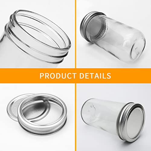 Mason Jars 12Oz,Salzesfalls Wide Mouth Canning Jars With Separate Type Sliver Lids,Ideal For Jams, Butter,Honey,Oats, Wedding Favors, Shower Favors,20 Pack #TOP2