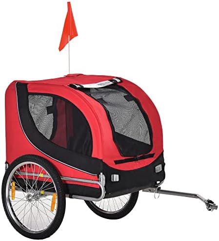 PawHut Steel Dog Bike Trailer Pet Cart Carrier for Bicycle Kit Water Resistant Travel Red and Black