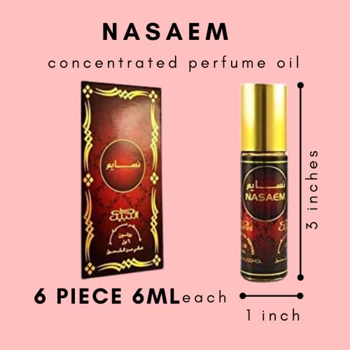 Nabeel Perfumes Roll On-Concentrated Perfume Oil 6Ml (0.2 Oz) | Heritage Collection | Free From Alcohol | By Nabeel Perfumes (6 Pack, Nasaem Roll On) #TOP2