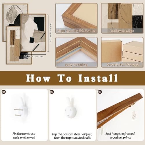 HPNIUB Large Abstract Paintings Framed Neutral Canvas Prints Mid Century Modern Wall Art for Living Room Bedroom Bathroom -16''x24''x3 — view 6