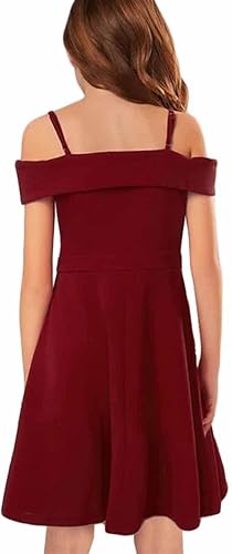 Miniatura 3 de Vestidos de fiesta elegantes de princesa con hombros descubiertos plisados, cintura alta, acampanados, acampanados, para niñas de 8 a 14 años