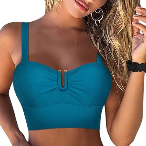 Hilor Women's Underwire Bikini Tops Longline Push Up Swim Top Sexy Midkini Swimsuit Bathing Suit Tops