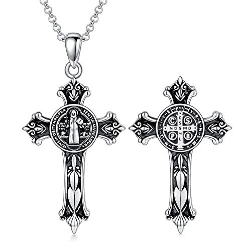 Proess Father's Day 925 Sterling Silver Saint Cross Benedict Necklace Catholic St Benedict Medals Jewelry Gifts For Women Men #TOP17