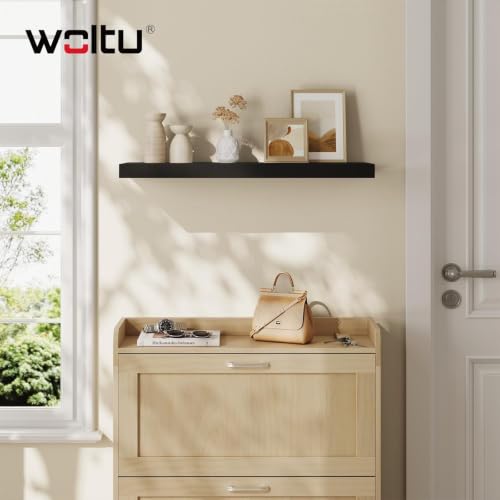 WOLTU Wandregal, schwebendes CD-Regal, für Wohnzimmer, Küche, Schlafzimmer, Badezimmer, 70 x 22,9 x 3,8 cm, Schwarz RG9369sz – Ansicht 3