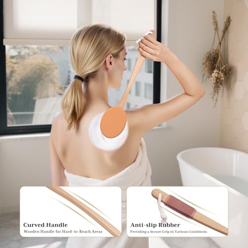 Image of AmazerBath Lotion Applicator for Back, Feet, 4 Replaceable Pads with Long Handle, Back Sunscreen Applicator for Kids, Elderly, Women, Apply Cream Medicine Skin Cream Moisturizer Tanner, Orange