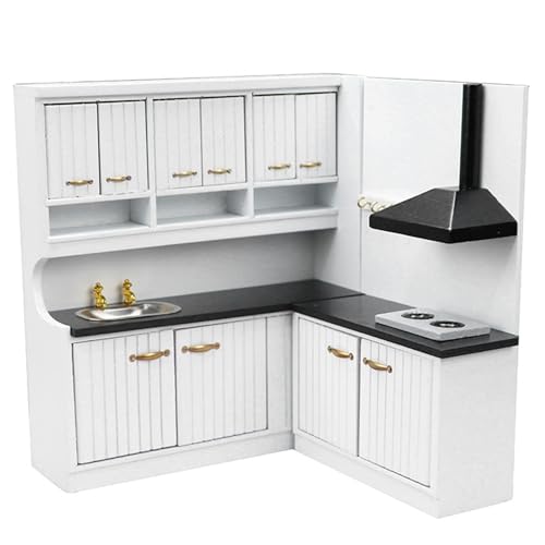 Muebles de cocina para casa de muñecas 1/12 con gabinete de estufa y fregadero modular