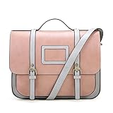 ECOSUSI Women Briefcase Vintage Crossbody Messenger Bag PU Leather Satchel Purse, Pink