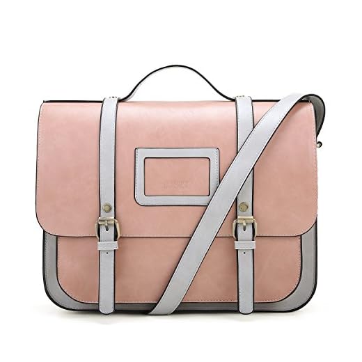 ECOSUSI Women Briefcase Vintage Crossbody Messenger Bag PU Leather Satchel Purse, Pink
