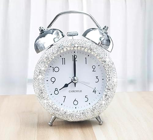 CARCHILE Bling Rhinestone Alarm Clock Morning Call for Bedroom Houser Desktop Home and Office Decorative Art Piece