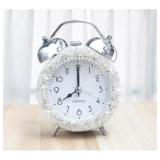 Bling Rhinestone Alarm Clock Morning Call for Bedroom Houser Desktop Home and Office Artistic Decorations (Silver)