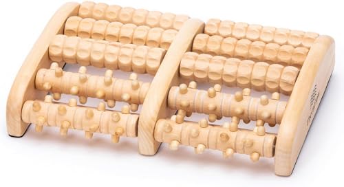TheraFlow Masajeador Dual de Pies   Acupuntura Shiatsu Original   Madera   Talle XL con Rodillo de Acupresión para y Alivio de Fascitis Plantar   Con Gráfico de Reflexología Podal y Manual de Uso   XL