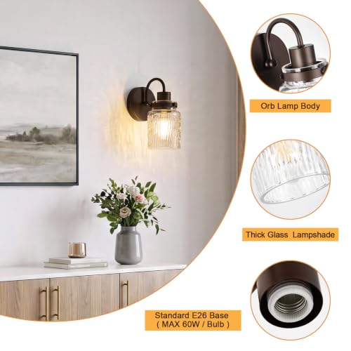 Image of 2 Pack Hammered Glass Wall Sconces Set of Two, Oil Rubbed Bronze