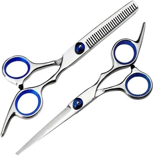 Hair Cutting & Thinning Scissors Set 6-Inch – Stainless Steel Sharp Blades – Offset Grip – Ergonomic Blue Ring – Professional Hairdresser Kit - GW-9721